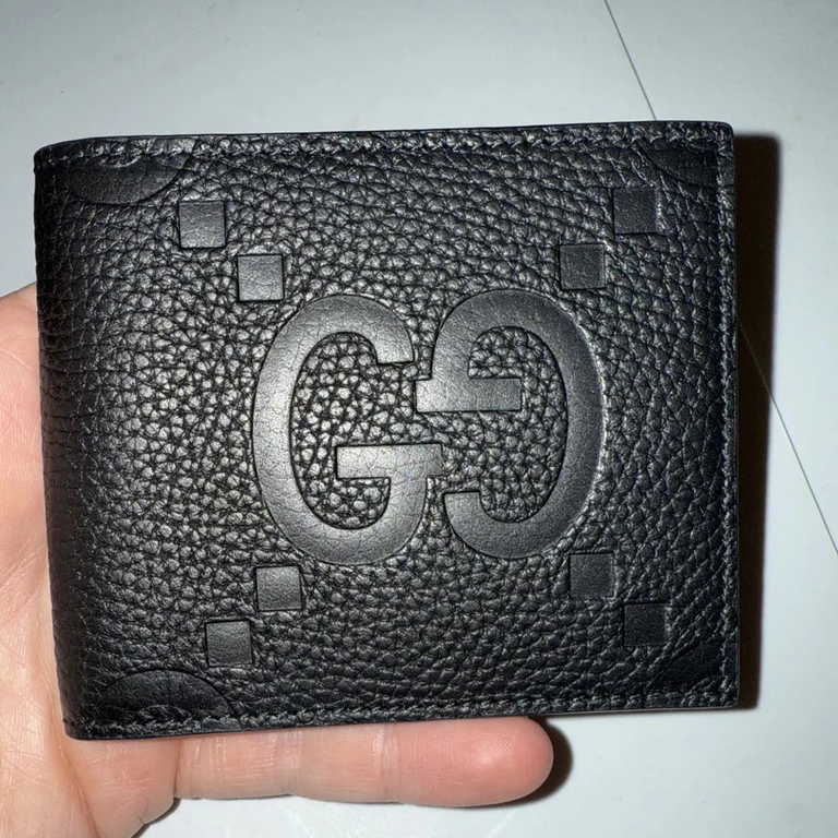 Gucci Jumbo GG Black Italian Leather Bi-Fold Wallet
