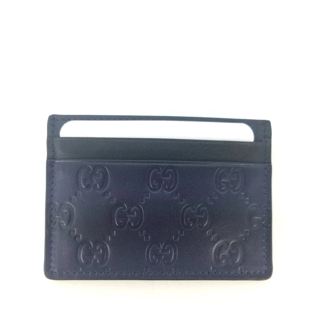 Gucci Guccissima Dark Blue Black Leather Card Case